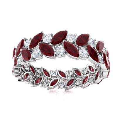 "Marquise-Cut Ruby and Moissanite Eternity Ring for Women – Natural AAAA Ruby with Diamond-Look Stones in Elegant Full Band Design"