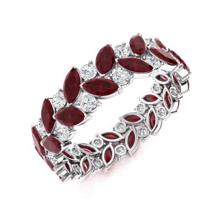 "Marquise-Cut Ruby and Moissanite Eternity Ring for Women – Natural AAAA Ruby with Diamond-Look Stones in Elegant Full Band Design"