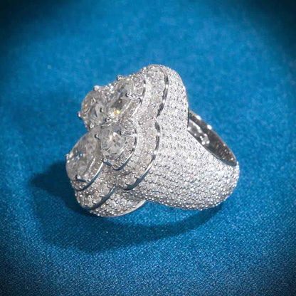 "Moissanite Four Leaf Clover Ring – VVS D-Color Iced Out 925 Sterling Silver Lucky Statement Jewelry"