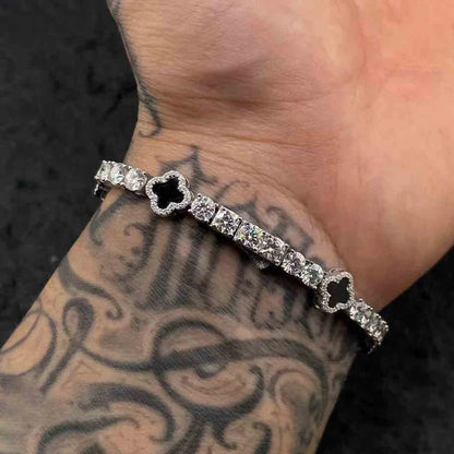 4mm Moissanite Four-Leaf Clover Tennis Bracelet – VVS Diamond-Look Lucky Charm Jewelry in 925 Sterling Silver, Yellow, Rose & White Gold Finishes