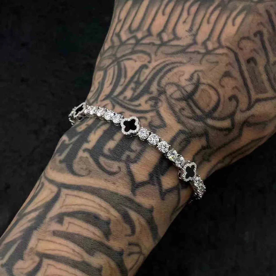 4mm Moissanite Four-Leaf Clover Tennis Bracelet – VVS Diamond-Look Lucky Charm Jewelry in 925 Sterling Silver, Yellow, Rose & White Gold Finishes