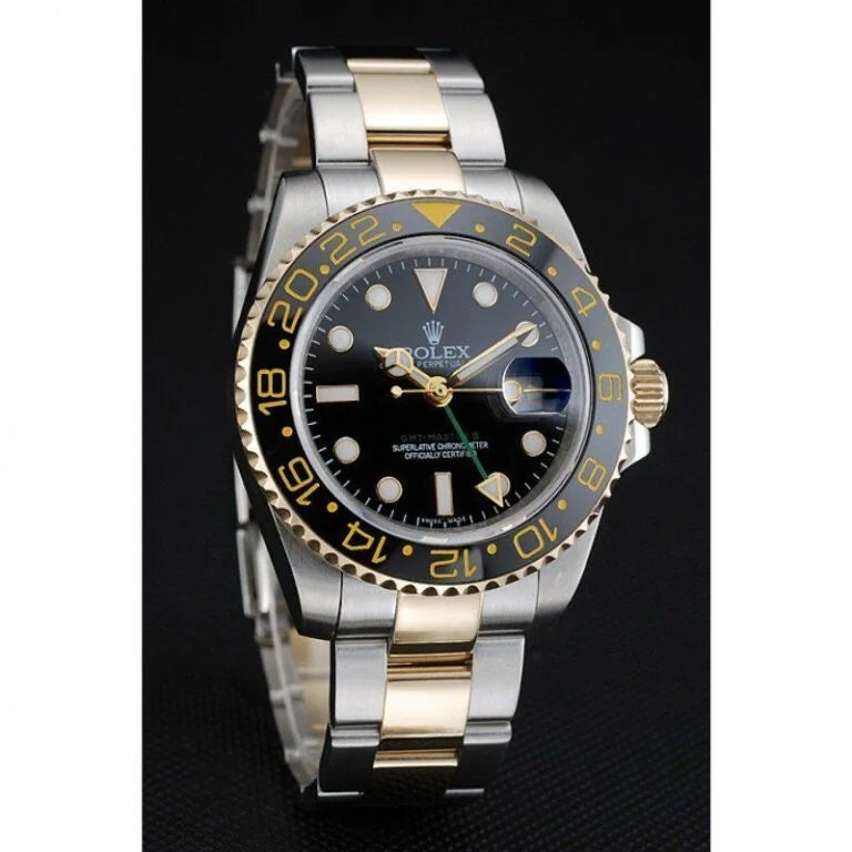 "Ro GMT-Master II 40mm Two-Tone Gold & Stainless Steel Black Dial Men’s Luxury Watch – Swiss ETA Automatic Movement 1:1 Super Clone Replica"