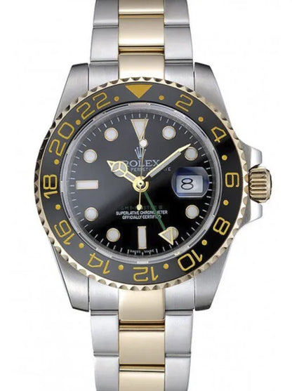 "Ro GMT-Master II 40mm Two-Tone Gold & Stainless Steel Black Dial Men’s Luxury Watch – Swiss ETA Automatic Movement 1:1 Super Clone Replica"
