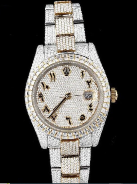 MW   Luxury Arabic Dial Watch  Iced Out VVS Moissanite Stainless Steel  Diamond Hip Hop Bust Down Watch  Studded Watch Automatic Movement Watch Fully Iced out Watch MW_R1012