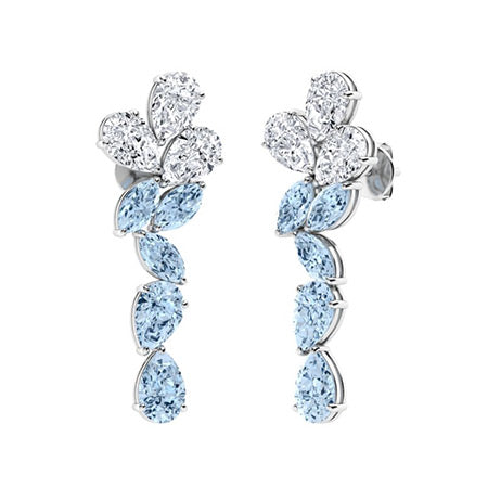 "Natural AAAA Aquamarine and Moissanite Chandelier Earrings for Women – Luxurious VS Diamond-Look Dangle Design in 925 Sterling Silver, Yellow Gold, Rose Gold, or White Gold"