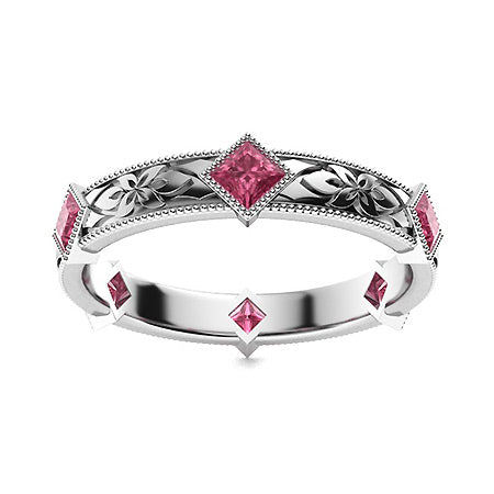 "Princess-Cut Pink Tourmaline and Moissanite Wedding Ring for Women – Elegant Diamond-Look Band in 925 Sterling Silver, Yellow Gold, Rose Gold, or White Gold"
