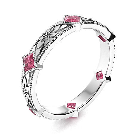 "Princess-Cut Pink Tourmaline and Moissanite Wedding Ring for Women – Elegant Diamond-Look Band in 925 Sterling Silver, Yellow Gold, Rose Gold, or White Gold"