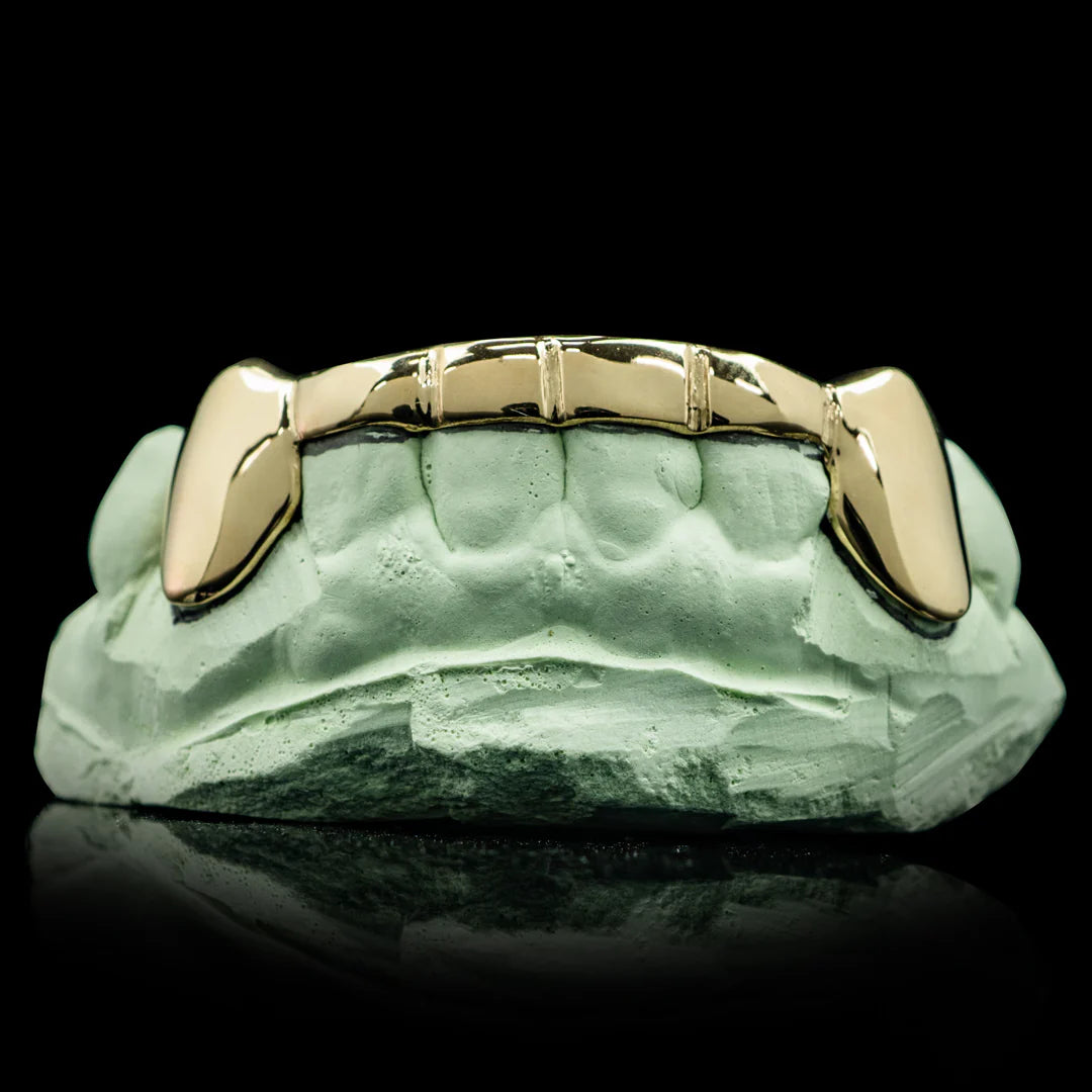 "Solid Gold 6-Teeth Moissanite Grillz Bar with Connecting Bridge for Women – Iced Out Custom Diamond-Look Teeth Jewelry"