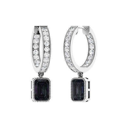 Emerald-Cut Alexandrite and Moissanite Drop Earrings for Women – Luxurious Diamond-Look Design in 925 Sterling Silver, Yellow Gold, Rose Gold, or White Gold