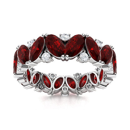 "Garnet and Moissanite Wedding Ring for Women – Elegant Diamond-Look Band in 925 Sterling Silver, Yellow Gold, Rose Gold, or White Gold