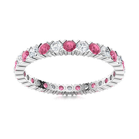 "Pink Tourmaline and Moissanite Wedding Ring for Women – Elegant Diamond-Look Band in 925 Sterling Silver, Yellow Gold, Rose Gold, or White Gold"
