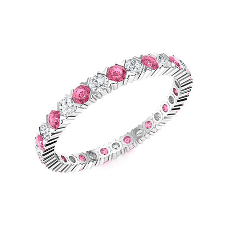 "Pink Tourmaline and Moissanite Wedding Ring for Women – Elegant Diamond-Look Band in 925 Sterling Silver, Yellow Gold, Rose Gold, or White Gold"
