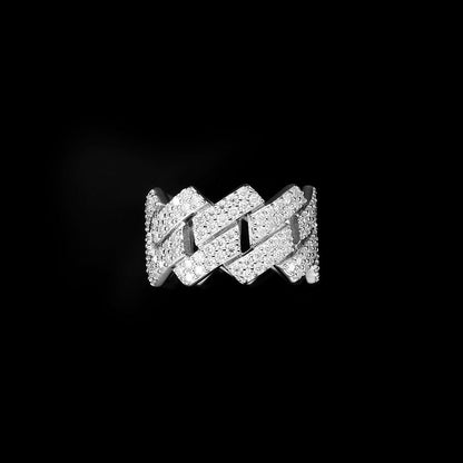 MW Lavish Shinny VVS Moissanite 925 Sterling Silver Prong Cuban Link Ring Hip Hop MW_R1014