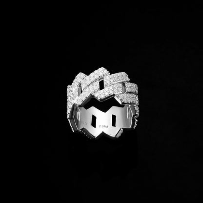 MW Lavish Shinny VVS Moissanite 925 Sterling Silver Prong Cuban Link Ring Hip Hop MW_R1014