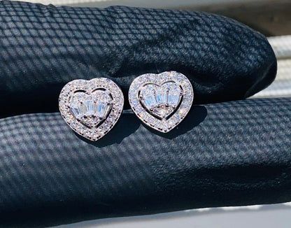 MW Lavish Shinny VVS Moissanite 925 Sterling Silver Heart Shape Earring Hip Hop Bust Down MW_SE1009