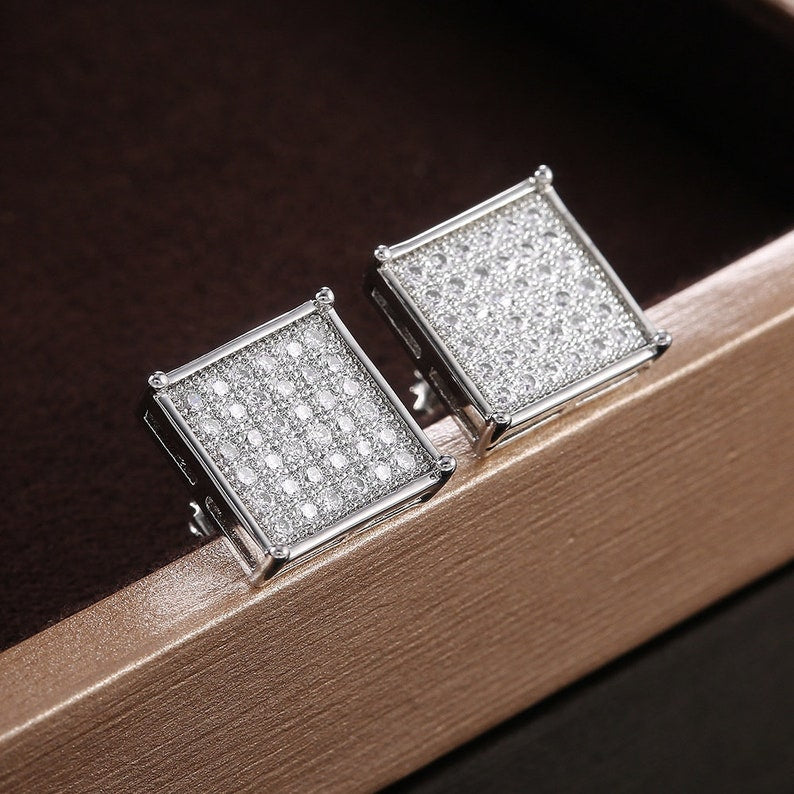 MW Lavish VVS Moissanite 925 Sterling Silver Square Shape Studs Hip Hop Bust Down MW_SE1013