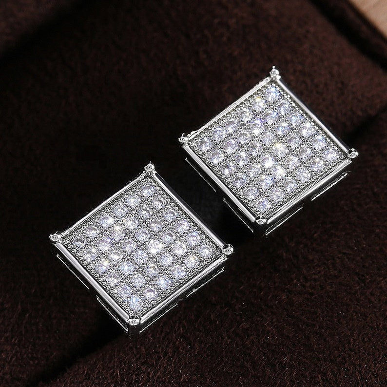 MW Lavish VVS Moissanite 925 Sterling Silver Square Shape Studs Hip Hop Bust Down MW_SE1013