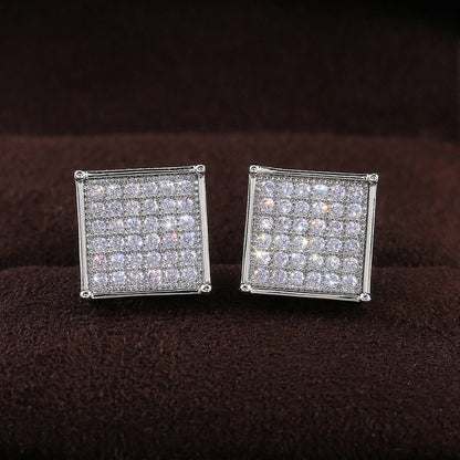 MW Lavish VVS Moissanite 925 Sterling Silver Square Shape Studs Hip Hop Bust Down MW_SE1013