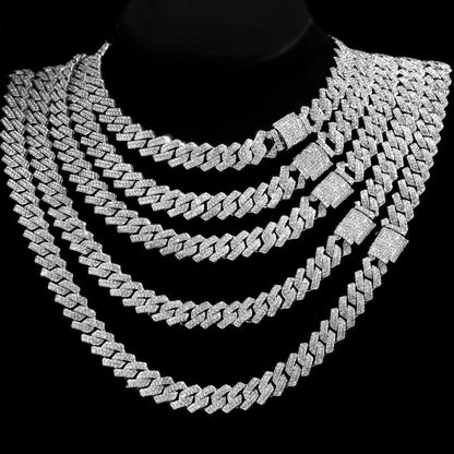 MW Classic VVS Moissanite 925 Sterling Silver 19MM Four Row Cuban Link Chain Hip Hop MW_CB1007