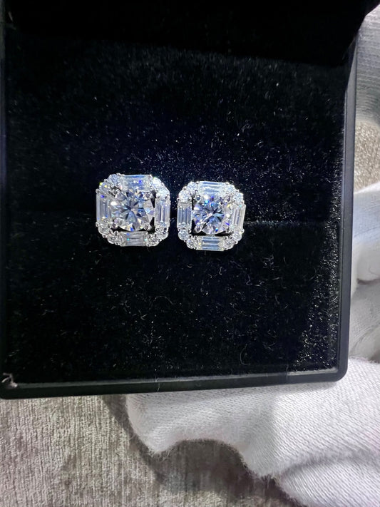 MW Beautiful VVS Moissanite 925 Sterling Silver Square Shape Earring Hip Hop Bust Down MW_SE1008