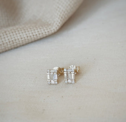 MW Lavish Gold Plated Baguette Diamond Earrings VVS Moissanite 925 Sterling Silver MW_SE1001