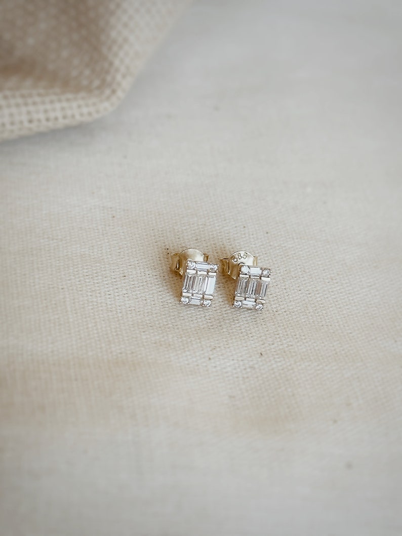 MW Lavish Gold Plated Baguette Diamond Earrings VVS Moissanite 925 Sterling Silver MW_SE1001