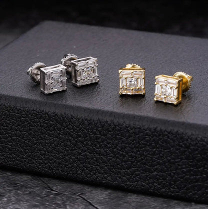 MW Classic VVS Moissanite 925 Sterling Silver Baguette Square Shape Studs Hip Hop Bust Down MW_SE1010