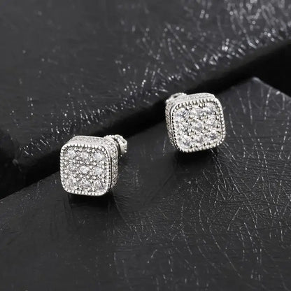 MW Premium VVS Moissanite 925 Sterling Silver Square Shape Studs Hip Hop Bust Down MW_SE1014