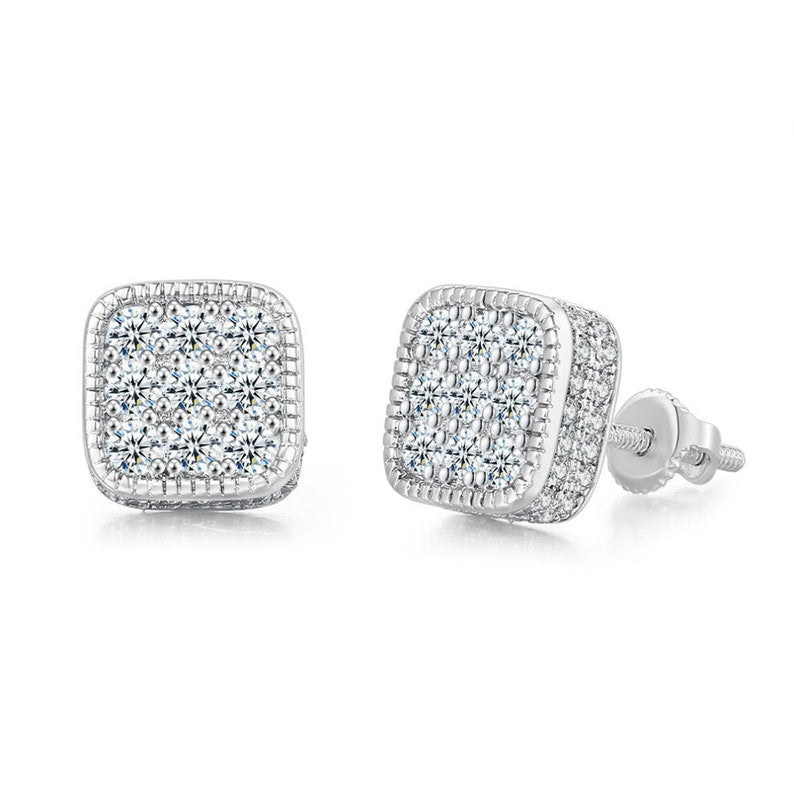 MW Premium VVS Moissanite 925 Sterling Silver Square Shape Studs Hip Hop Bust Down MW_SE1014