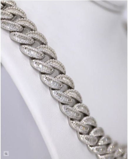 MW Luxury VVS Moissanite 925 Sterling Silver 21MM Four Row Cuban Link Chain Hip Hop MW_CB1008