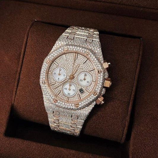 MW Unique Round Dial VVS Moissanite Stainless Steel Watch Iced Out Hip Hop Watch MW_AP1024