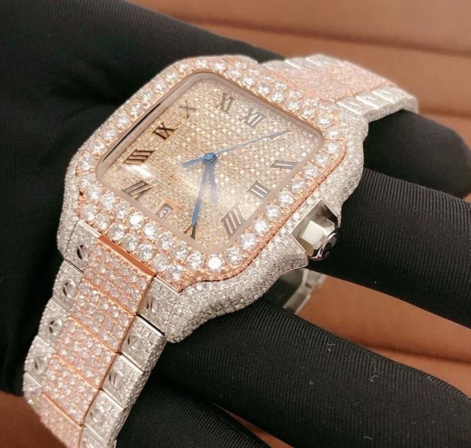 MW Premium Customized Square Dial Moissanite Diamond Studded Watch, Automatic Movement Watch, Fully Iced out Watch Stainless Steel Bust Down Watch For Men Diamond Hip hop Bust Down Watch