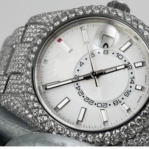 MW  Premium Stylish Automatic Round Dial  Iced Out VVS Moissanite Stainless Steel  Diamond Hip Hop Bust Down Watch  Studded Watch Automatic Movement Watch Fully Iced out Watch MW_R1010