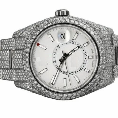 MW  Premium Stylish Automatic Round Dial  Iced Out VVS Moissanite Stainless Steel  Diamond Hip Hop Bust Down Watch  Studded Watch Automatic Movement Watch Fully Iced out Watch MW_R1010