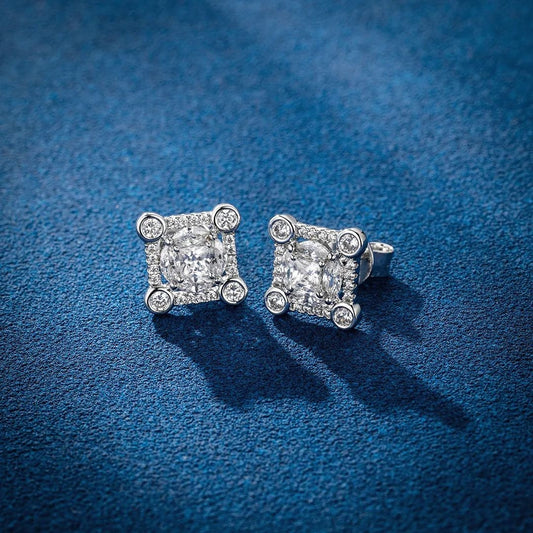 MW Unique VVS Moissanite 925 Sterling Silver Square Shape Studs Hip Hop Bust Down MW_SE1015