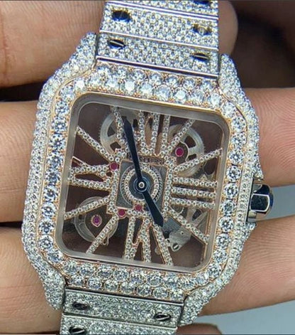 MW Fully  Luxury  Stylish Automatic Moissanite Square  Dial  Watch Hip Hop  Movement Studded  Bust Down VVS  Iced Out  MW_C1034