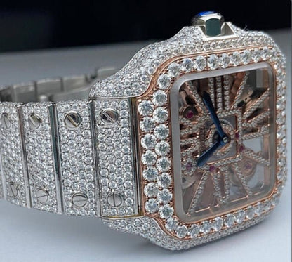 MW Fully  Luxury  Stylish Automatic Moissanite Square  Dial  Watch Hip Hop  Movement Studded  Bust Down VVS  Iced Out  MW_C1034