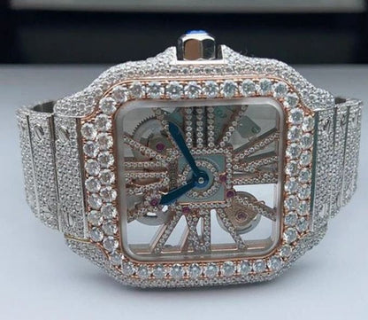 MW Fully  Luxury  Stylish Automatic Moissanite Square  Dial  Watch Hip Hop  Movement Studded  Bust Down VVS  Iced Out  MW_C1034