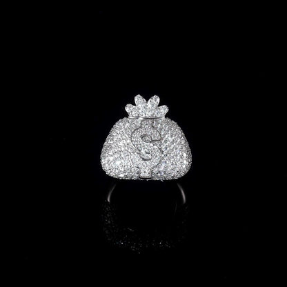 MW Lavish Shinny VVS Moissanite 925 Sterling Silver Money Bag Ring Hip Hop MW_R1031