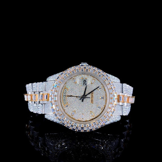 MW  Premium Stylish Automatic Round Dial  Iced Out VVS Moissanite Stainless Steel  Diamond Hip Hop Bust Down Watch  Studded Watch Automatic Movement Watch Fully Iced out Watch MW_R1009