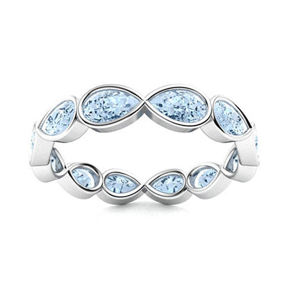 "Natural AAAA Aquamarine and Moissanite Wedding Ring for Women – Sparkling Diamond-Look Band in 925 Sterling Silver, Yellow Gold, Rose Gold, or White Gold"