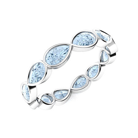 "Natural AAAA Aquamarine and Moissanite Wedding Ring for Women – Sparkling Diamond-Look Band in 925 Sterling Silver, Yellow Gold, Rose Gold, or White Gold"