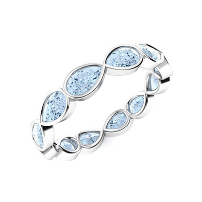 "Natural AAAA Aquamarine and Moissanite Wedding Ring for Women – Sparkling Diamond-Look Band in 925 Sterling Silver, Yellow Gold, Rose Gold, or White Gold"