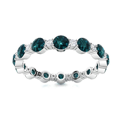 "Blue Diamond and Moissanite Wedding Ring for Women – Elegant 925 Silver Band with Diamond-Look Sparkle"