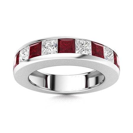 "Princess-Cut Ruby and Moissanite Ring for Women – Natural AAAA Ruby with VS Diamond-Look Stones in 925 Silver Statement Band"