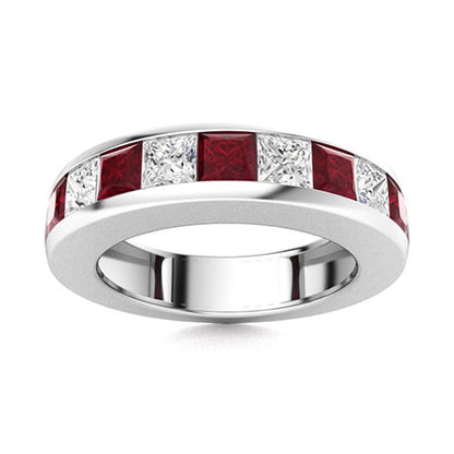 "Princess-Cut Ruby and Moissanite Ring for Women – Natural AAAA Ruby with VS Diamond-Look Stones in 925 Silver Statement Band"