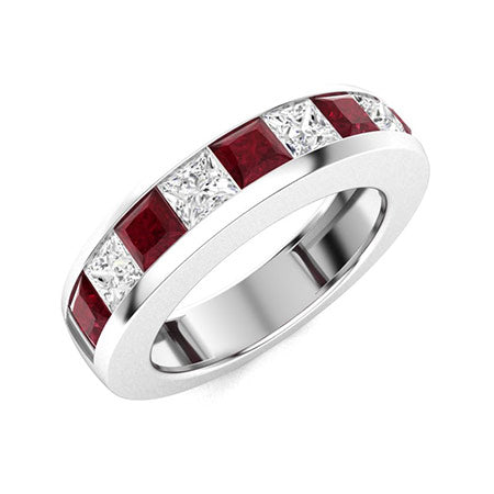"Princess-Cut Ruby and Moissanite Ring for Women – Natural AAAA Ruby with VS Diamond-Look Stones in 925 Silver Statement Band"