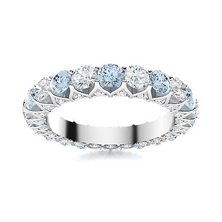"Natural AAAA Aquamarine and Moissanite Wedding Ring for Women – Elegant Diamond-Look Band in 925 Silver, Yellow Gold, Rose Gold, or White Gold"