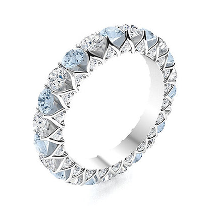 "Natural AAAA Aquamarine and Moissanite Wedding Ring for Women – Elegant Diamond-Look Band in 925 Silver, Yellow Gold, Rose Gold, or White Gold"