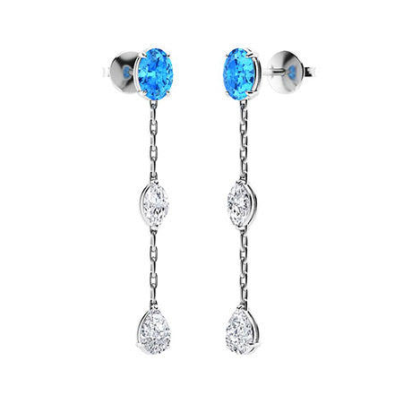 "Blue Topaz and Moissanite Chandelier Earrings for Women – Elegant Diamond-Look Dangle Design in 925 Sterling Silver, Yellow Gold, Rose Gold, or White Gold"
